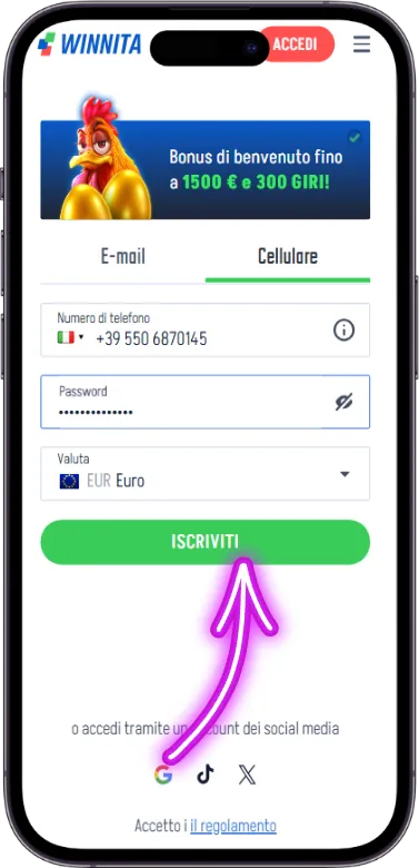 Conferma registrazioni Winnita