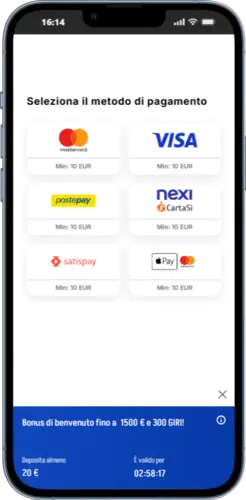 Schermata di deposito su Winnita Casino in euro, passo necessario per chi vuole capire come vincere ad Aviator