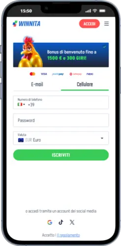 Modulo di registrazione Winnita Casino con inserimento dati e spiegazione di come funziona Aviator per il gioco online
