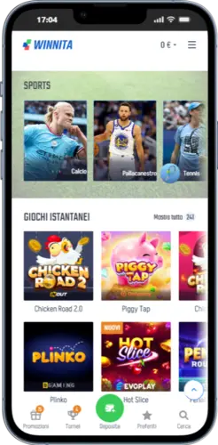 Sezione sport di Winnita Casino su mobile con accesso alle categorie di gioco dall’Italia